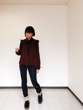 「フリルトップス」｜fusakoさん（レディース・163cm）の春コーディネート