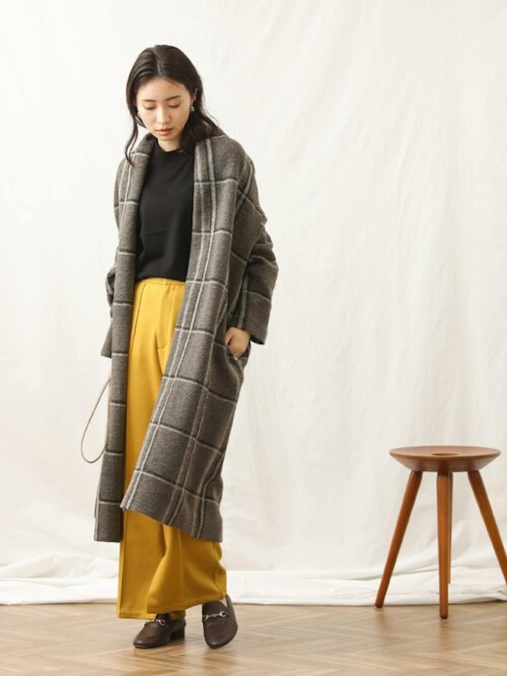 Gready Brilliant エアリーチェックロングガウンコート コート美品 グレディブリリアン☆エアリーチェックロングガウンコート