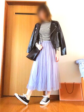 「シック」｜「アイテム（ライダースジャケット）」を使った、mahalo  さん（レディース・164cm）の秋コーディネート