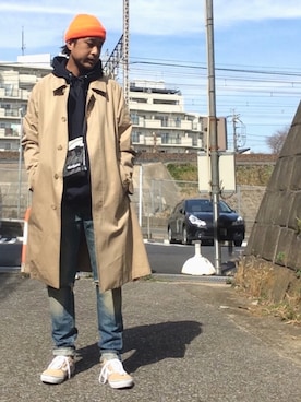 「レイヤードstyle」｜「アイテム（ステンカラーコート）」を使った、浅野 允利さん（メンズ・177cm）の冬コーディネート