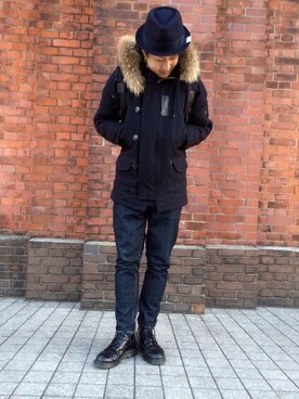 「EDIFICE（エディフィス）のアイテム（ブーツ）」を使った、浅野 允利さん（メンズ・177cm）の冬コーディネート