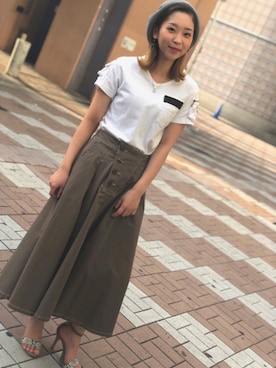 「オリーブ」｜「アイテム（ハンチング/ベレー帽）」を使った、Hikaruさん（レディース・155cm）の春コーディネート