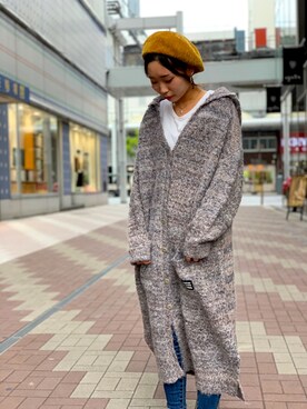 「ロング」｜「アイテム（ハンチング/ベレー帽）」を使った、Hikaruさん（レディース・155cm）の秋コーディネート