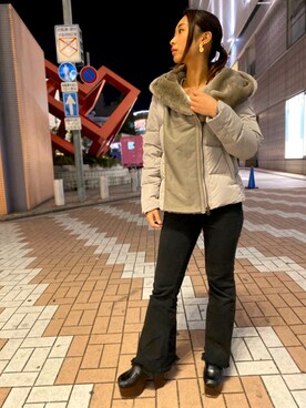 「ムートン」｜「アイテム（ダウンジャケット/コート）」を使った、Hikaruさん（レディース・155cm）の秋コーディネート
