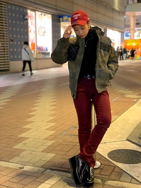 「ストリート女子」｜「アイテム（MA-1）」を使った、Hikaruさん（レディース・155cm）の秋コーディネート