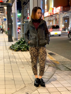 「カッコイイ女子」｜「アイテム（ライダースジャケット）」を使った、Hikaruさん（レディース・155cm）の冬コーディネート