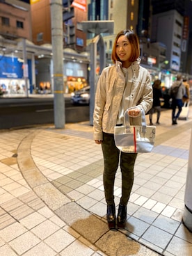 「迷彩柄」｜「アイテム（ライダースジャケット）」を使った、Hikaruさん（レディース・155cm）の冬コーディネート