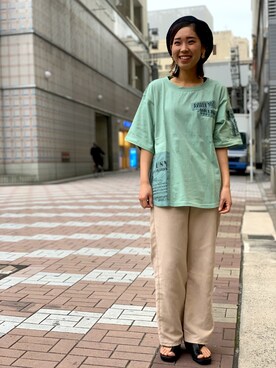 「ウェッジソール」｜「アイテム（ハンチング/ベレー帽）」を使った、Hikaruさん（レディース・156cm）の春コーディネート