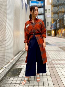 「秋冬」｜「アイテム（シャツワンピース）」を使った、Hikaruさん（レディース・156cm）の夏コーディネート