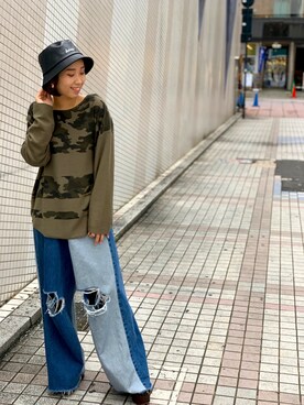 「カモ柄」｜「アイテム（スウェット）」を使った、Hikaruさん（レディース・156cm）の秋コーディネート