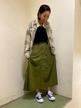 「オリーブ」｜「アイテム（シャツワンピース）」を使った、Hikaruさん（レディース・156cm）の秋コーディネート