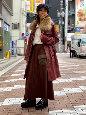 「アイテム（ミリタリージャケット、レッド系）」を使った、Hikaruさん（レディース・156cm）の秋コーディネート