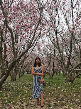 「stripes」｜「アイテム（ワンピース/ドレス）」を使った、Korina Apaさん（レディース・153cm）の春コーディネート