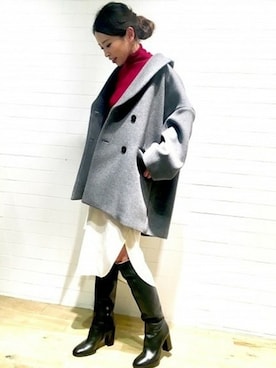 「Noble（ノーブル）のW/Ny ビーバーオーバーコート◆（その他アウター）」を使った、rikaさん（レディース・166cm）の秋コーディネート