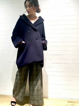 「Noble（ノーブル）のW/Ny ビーバーオーバーコート◆（その他アウター）」を使った、rikaさん（レディース・166cm）の秋コーディネート