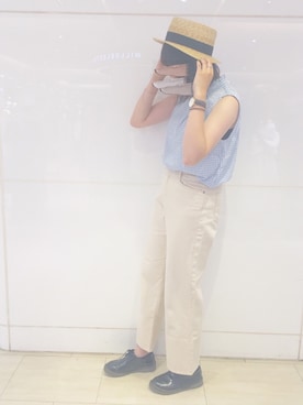 「chocomee（チョコミー）のアイテム（帽子）」を使った、あおいさん（レディース・166cm）の夏コーディネート