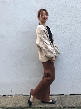 「DISCOAT（ディスコート）の太ケーブルカーディガン（カーディガン/ボレロ）」を使った、erina♡さん（レディース・155cm）の秋コーディネート