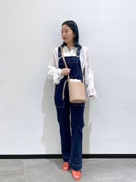 「DISCOAT（ディスコート）のアイテム（サロペット/オーバーオール）」を使った、erina♡さん（レディース・155cm）の春コーディネート