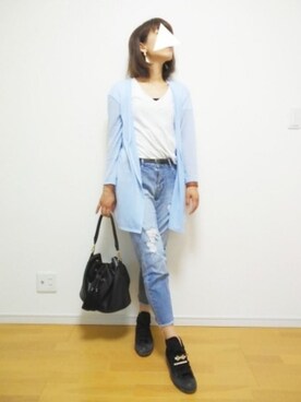 「OLD NAVY（オールドネイビー）のアイテム（Tシャツ/カットソー、ホワイト系）」を使った、CIELさん（レディース・163cm）の夏コーディネート