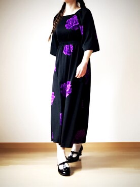 「バラ柄」｜「アイテム（ワンピース/ドレス）」を使った、Yotchさん（レディース・163cm）の春コーディネート