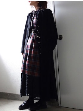 「レトロワンピース」｜「アイテム（ジャケット/アウター）」を使った、Yotchさん（レディース・163cm）の冬コーディネート