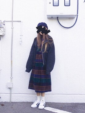 「レトロワンピース」｜「アイテム（ブルゾン）」を使った、Yotchさん（レディース・163cm）の冬コーディネート