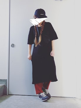 「ストリートカジュアル」｜「アイテム（ワンピース/ドレス）」を使った、Yotchさん（レディース・163cm）の夏コーディネート