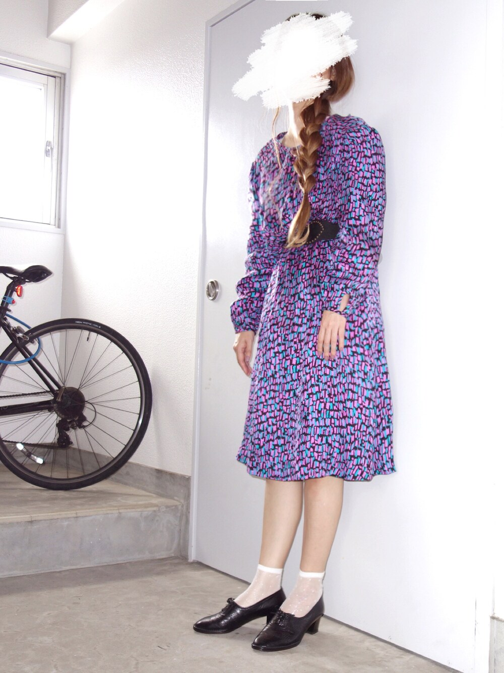 「メルカリ、古着、古着ワンピ、古着ワンピース、レトロワンピース、レトロワンピ、ワンピース、柄ワンピース、古着女子、used」｜「古着のアイテム（ワンピース/ドレス、その他）」を使った、Yotchさん（レディース・163cm）の秋コーディネートの1枚目の写真