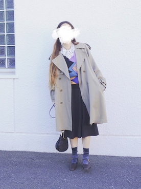 「古着女子」｜「アイテム（トレンチコート）」を使った、Yotchさん（レディース・163cm）の秋コーディネート