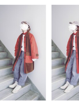 「配色」｜「アイテム（ステンカラーコート）」を使った、Yotchさん（レディース・163cm）の冬コーディネート