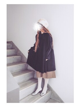 「白タイツ」｜「アイテム（その他アウター）」を使った、Yotchさん（レディース・163cm）の冬コーディネート