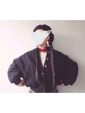 「80s」｜「アイテム（ブルゾン）」を使った、Yotchさん（レディース・163cm）の冬コーディネート