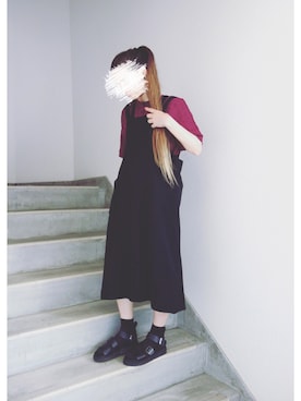 「古着女子」｜「アイテム（ジャンパースカート）」を使った、Yotchさん（レディース・163cm）の夏コーディネート
