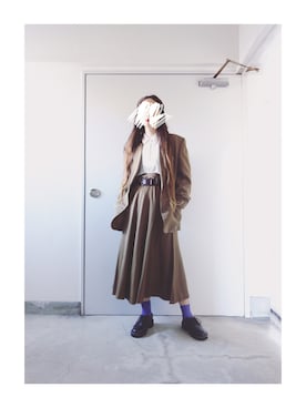 「レトロ」｜「アイテム（セットアップ）」を使った、Yotchさん（レディース・163cm）の春コーディネート