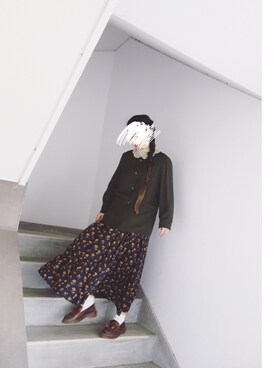 「古着女子」｜「アイテム（ノーカラージャケット）」を使った、Yotchさん（レディース・163cm）の秋コーディネート