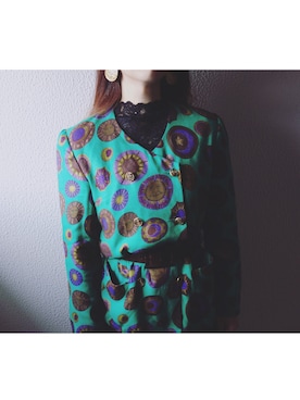 「古着女子」｜「アイテム（ノーカラージャケット）」を使った、Yotchさん（レディース・163cm）の冬コーディネート