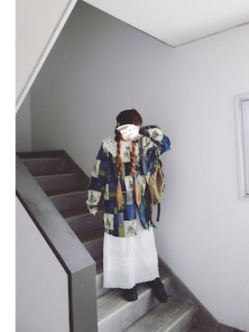 「古着女子」｜「アイテム（ノーカラージャケット）」を使った、Yotchさん（レディース・163cm）の冬コーディネート