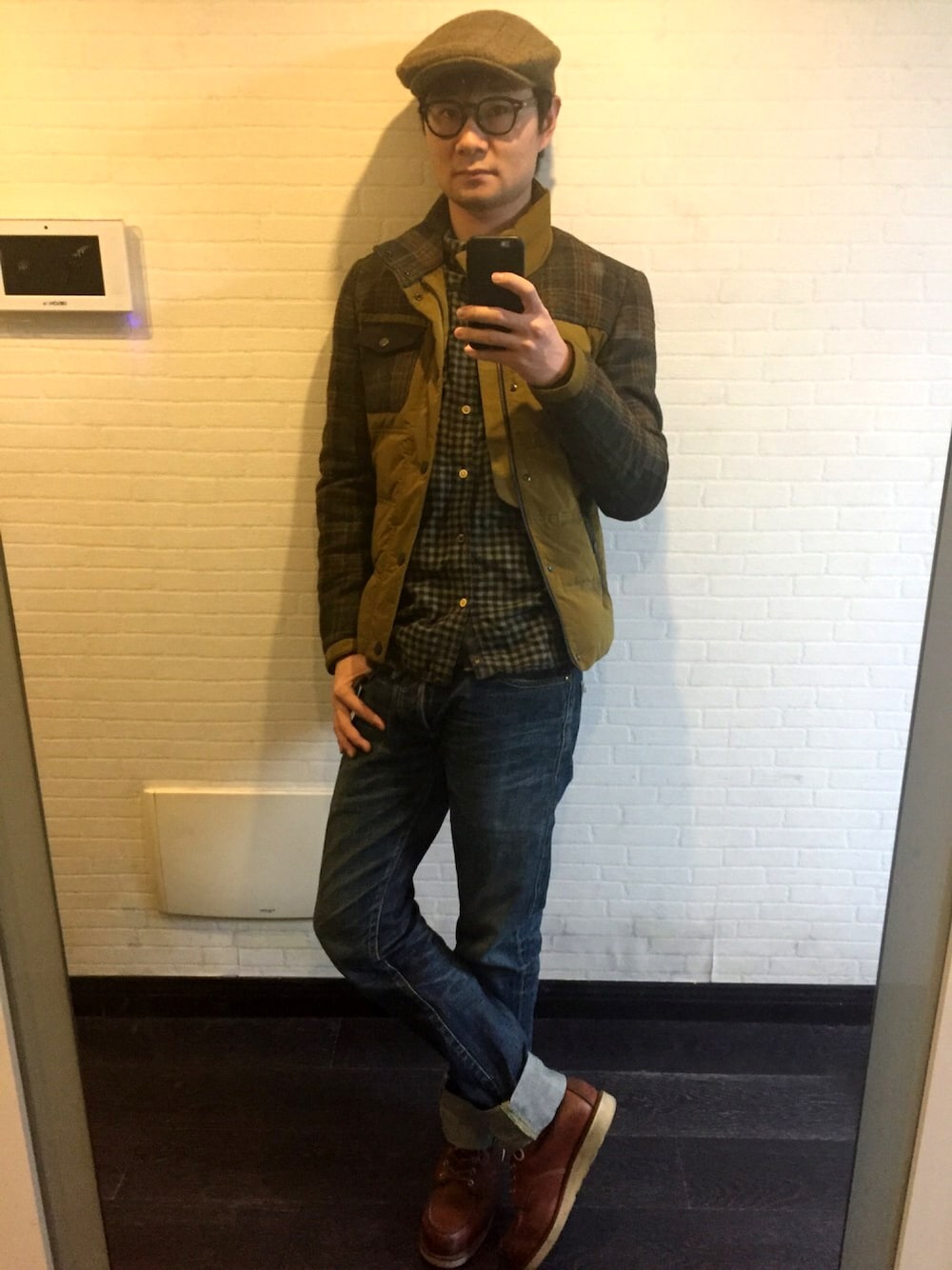 「POLO RALPH LAURENのアイテム（キャスケット、グリーン系）」を使った、喯嘚儿木さん（メンズ・175cm）の冬コーディネートの1枚目の写真