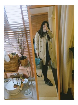 「アイテム（メッセンジャーバッグ、グリーン系）」を使った、井小枫さん（レディース・165cm）の冬コーディネート