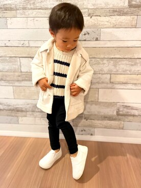 「ダッフルコート」｜「アイテム（スリッポン）」を使った、RU_iさん（キッズ・90cm）の冬コーディネート