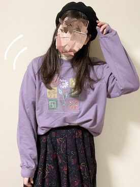 「パープル×黒」｜「アイテム（スウェット）」を使った、ぱ　せ　りさん（レディース・158cm）の冬コーディネート