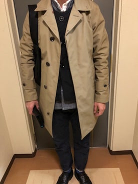 「nanamica（ナナミカ）のアイテム（ステンカラーコート）」を使った、ウェア太郎さん（メンズ・174cm）の秋コーディネート