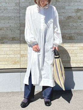 「シアーワンピース」｜「アイテム（バレエシューズ）」を使った、hazukiさん（レディース・155cm）の春コーディネート