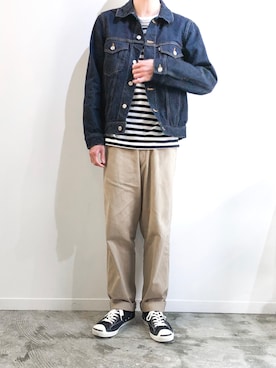 「YAECA」｜「アイテム（デニムジャケット）」を使った、ぶんぶんさん（メンズ・174cm）の秋コーディネート
