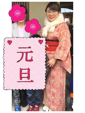 「柄物」｜「アイテム（浴衣）」を使った、Ayaka♦︎さん（レディース・155cm）の冬コーディネート
