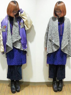 「レトロワンピース」｜「アイテム（ブルゾン）」を使った、ちなつ*さん（レディース・152cm）の冬コーディネート