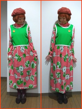 「レトロワンピース」｜「アイテム（ハンチング/ベレー帽）」を使った、ちなつ*さん（レディース・152cm）の秋コーディネート