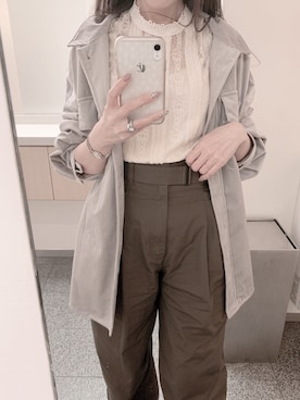 「DHOLIC（ディーホリック）のパフスリーブレースブラウス（シャツ/ブラウス）」を使った、taroさん（レディース・158cm）の秋コーディネート