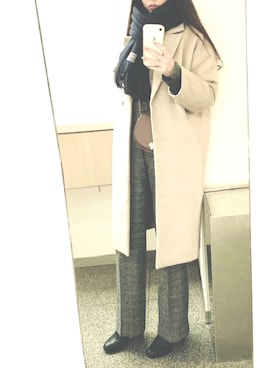 「ツイードパンツ」｜「アイテム（チェスターコート）」を使った、taroさん（レディース・157cm）の冬コーディネート