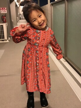 「Right-on（ライトオン）のアイテム（ワンピース）」を使った、Ramさん（キッズ・100cm）の冬コーディネート
